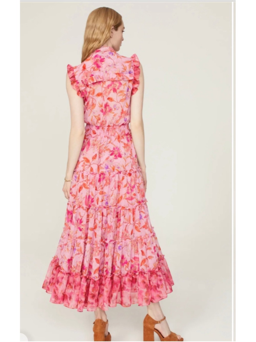 MISA Los Angeles Trina Fire Florals Mix Ruffle Midi Dress M - Picture 4 of 16